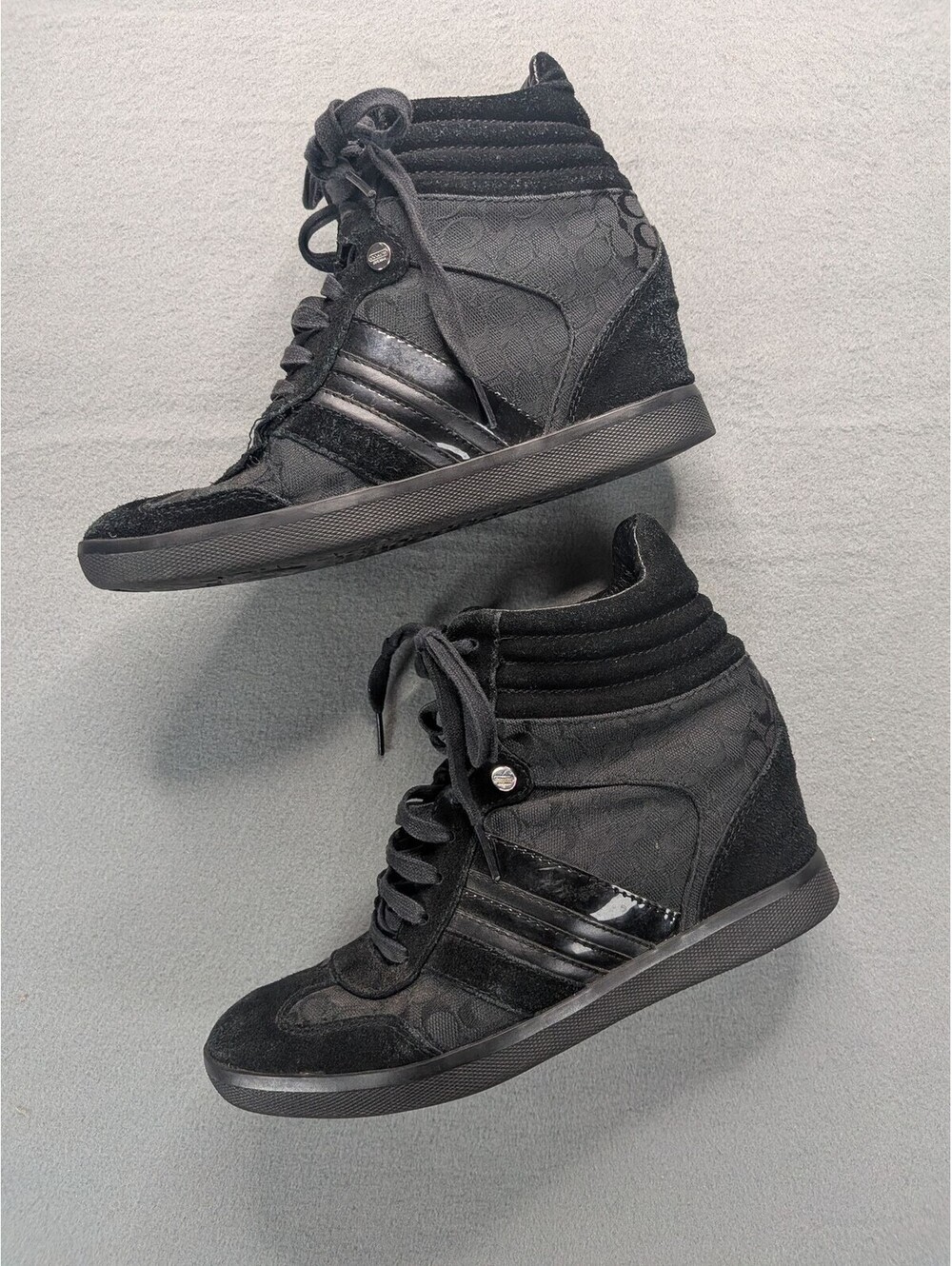 Coach Shoes Womens Size 9 Black Alara Wedge High Top Suede Logo Sneakers Casual